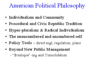 Table with major characteristics of American political philosophy